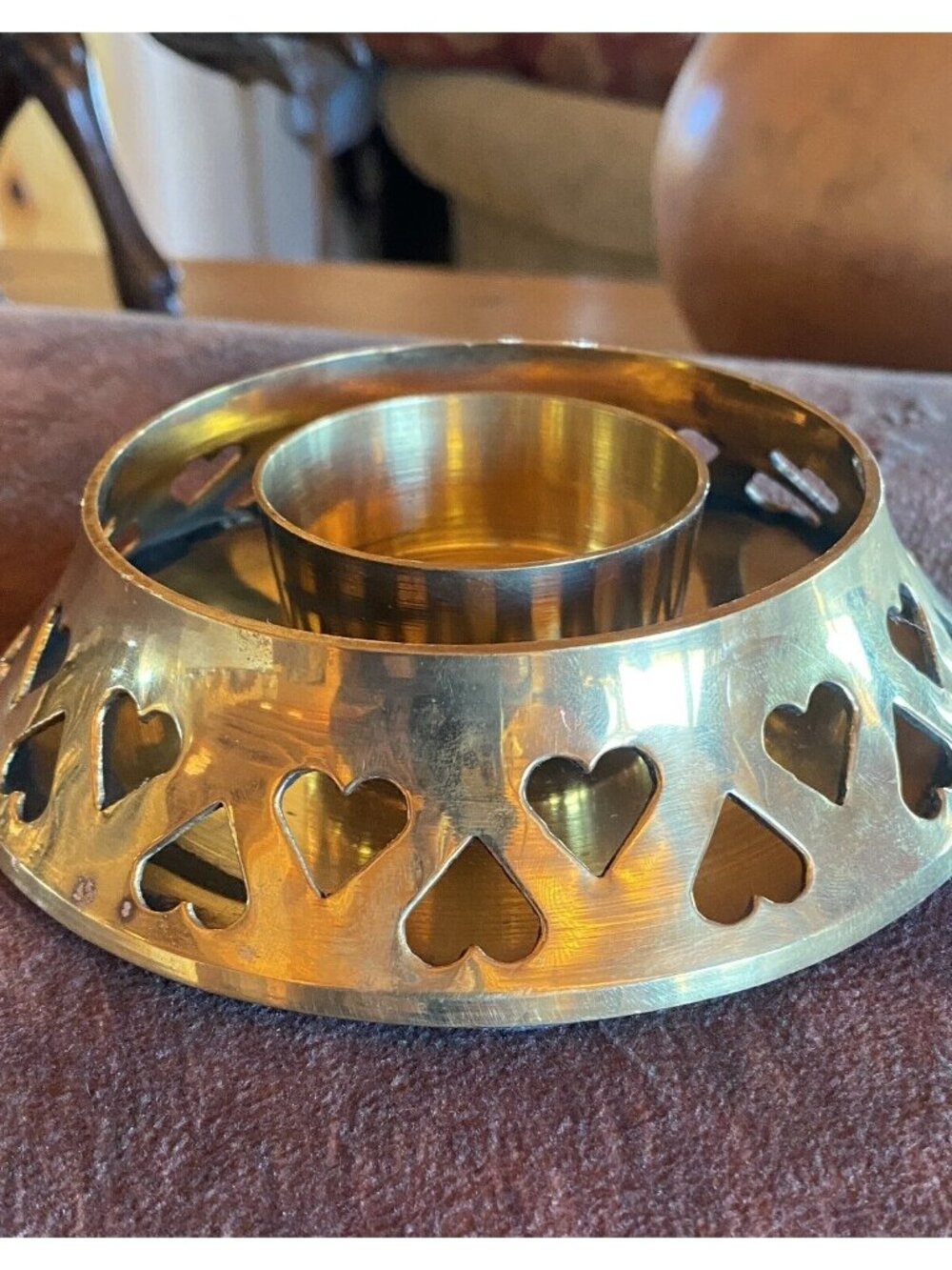 Brass Candle Holder Cut Out Hearts Felted Bottom Made In India Good Weight